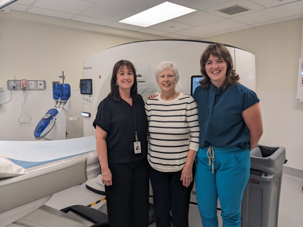 From left to right: Diane Stecca (Manager, Diagnostic Imaging- Almonte General Hospital), Jeanie (Almonte resident and first patient to use the CT scan) and Katie Neill (Team Lead CT Technologist).